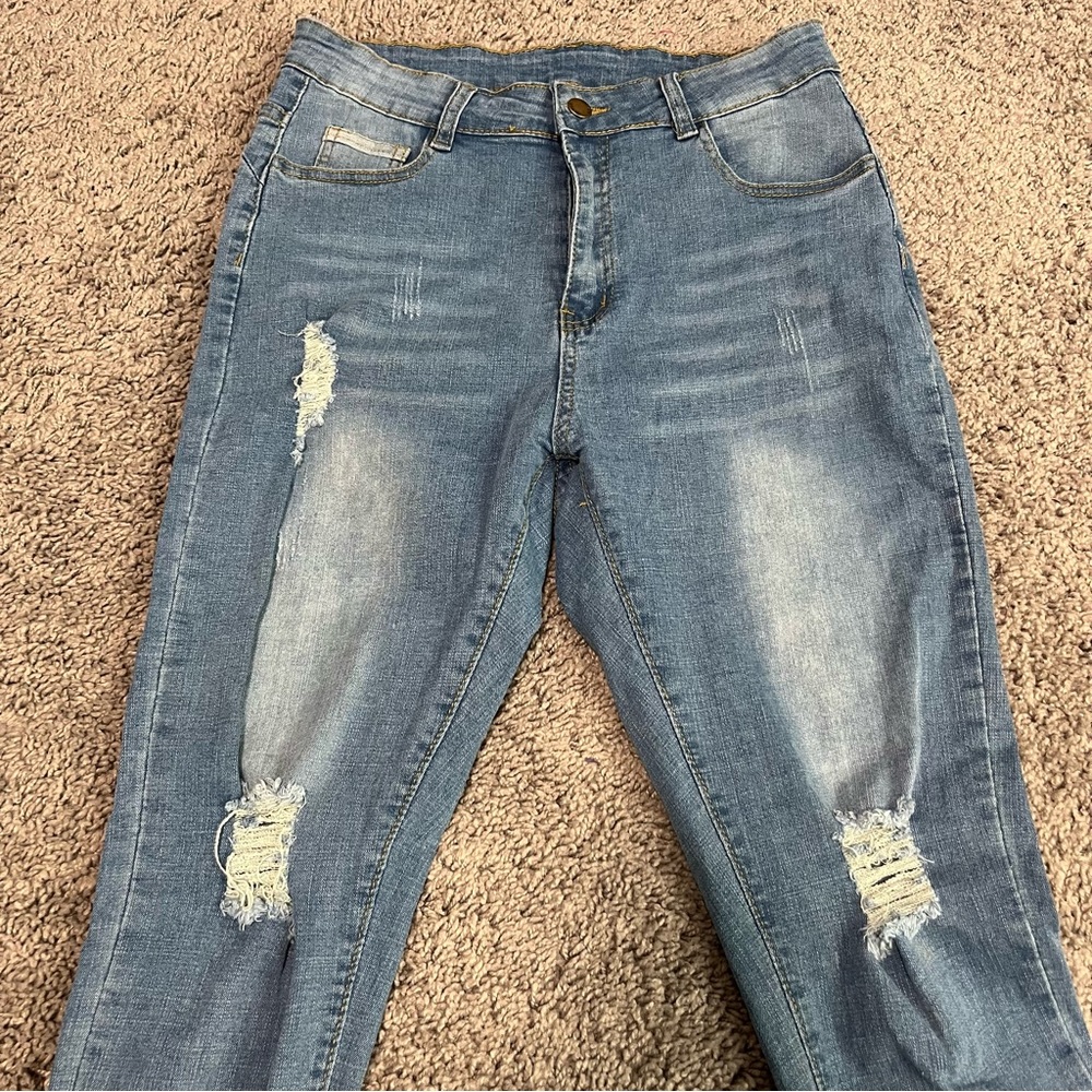 Distressed Light Wash Skinny Jeans Women L